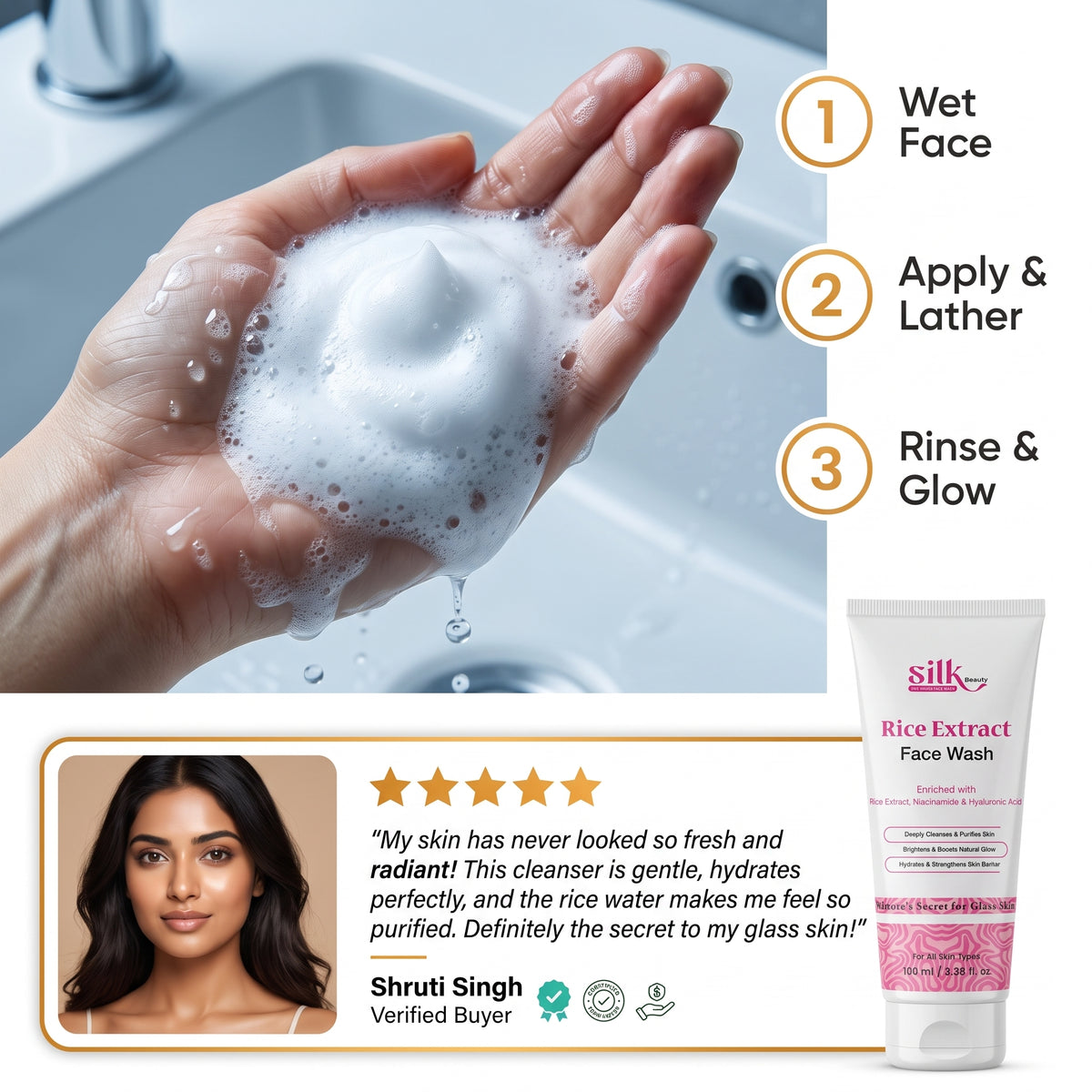 Silk Beauty Rice Extract Face Wash for Glass Skin – 100ml